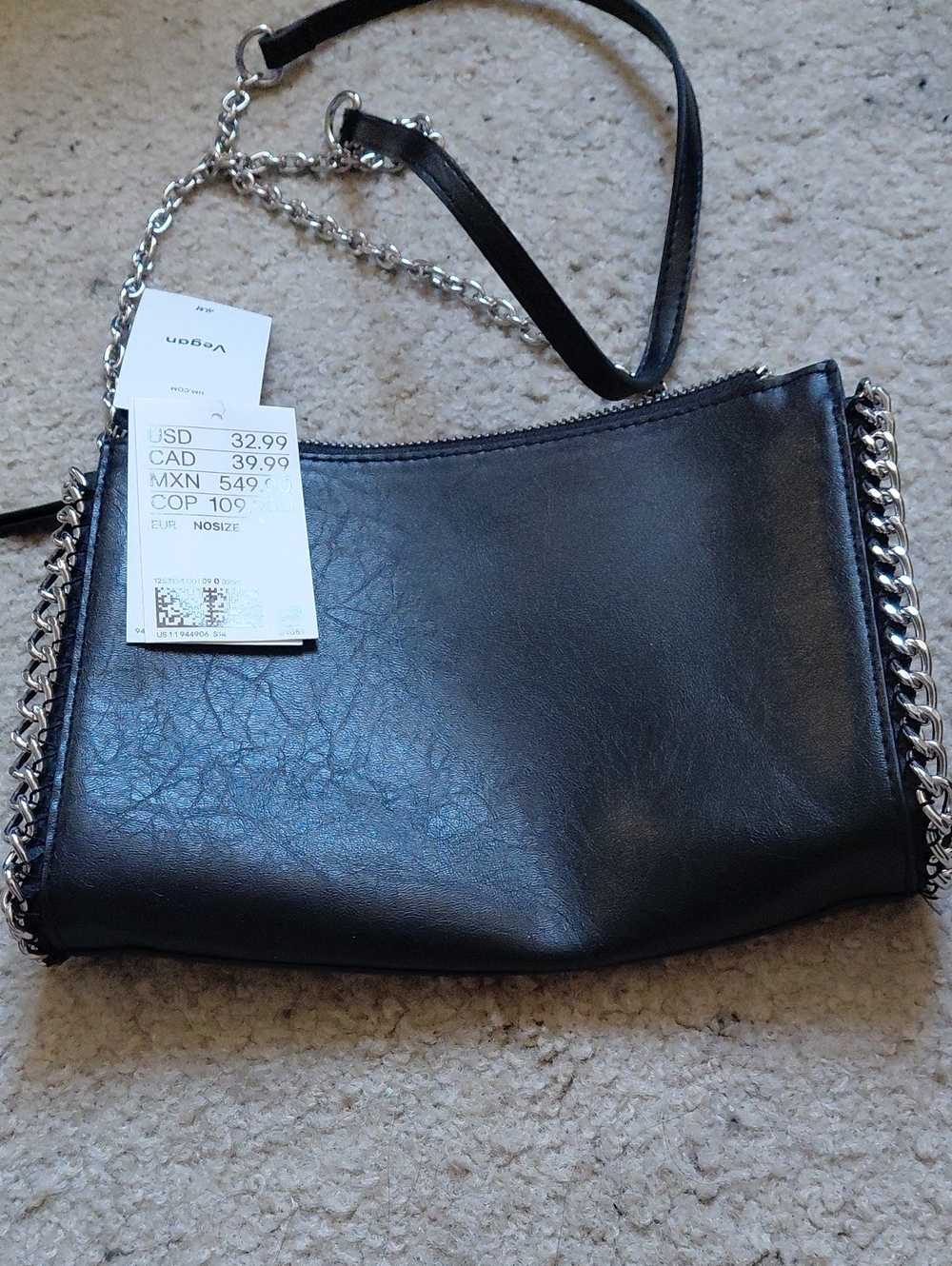H&M Black Crossbody Bag with Silver Chain Trim
